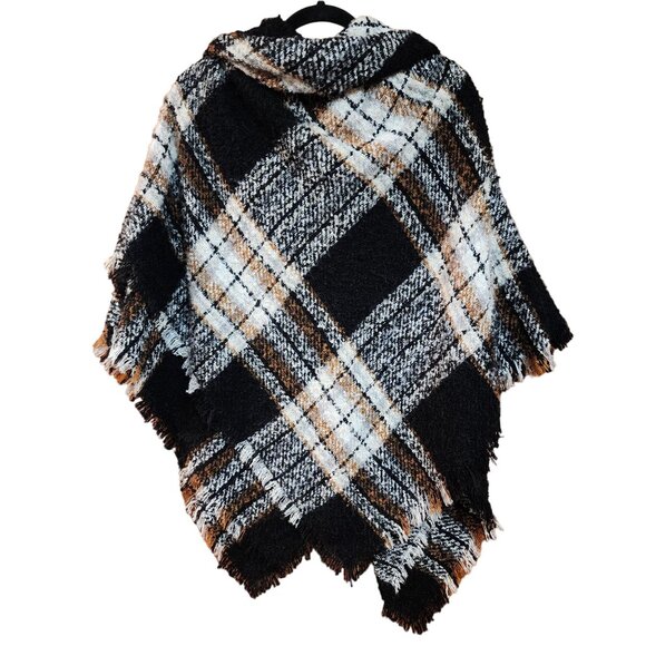 Apt 9 Black and Tan Two Button Cold Weather Poncho Blanket Shawl One Size Soft - Picture 2 of 3
